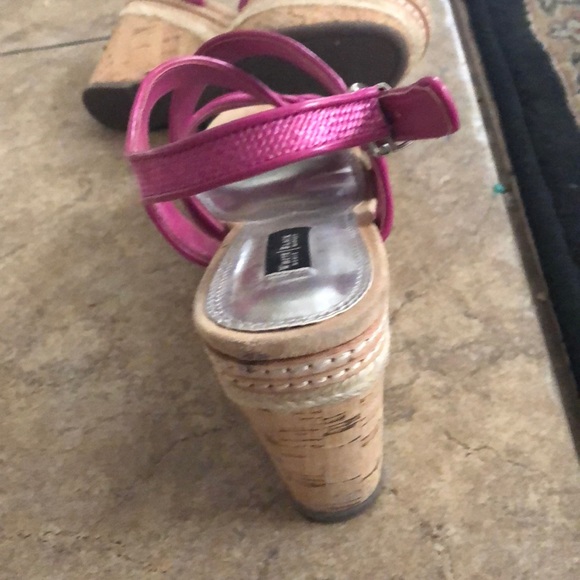 WHBM pink strappy sandal cork wedges sz 8M - Picture 4 of 4